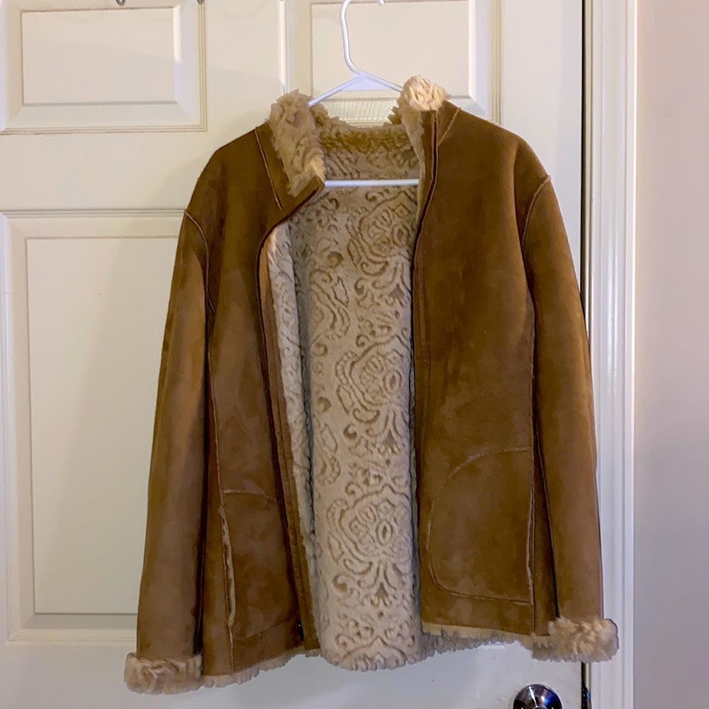 Vintage suede/soft faux fur. Reversible
